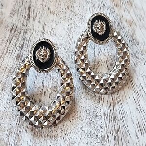 Silver Hoop Post Earrings with Lionhead New